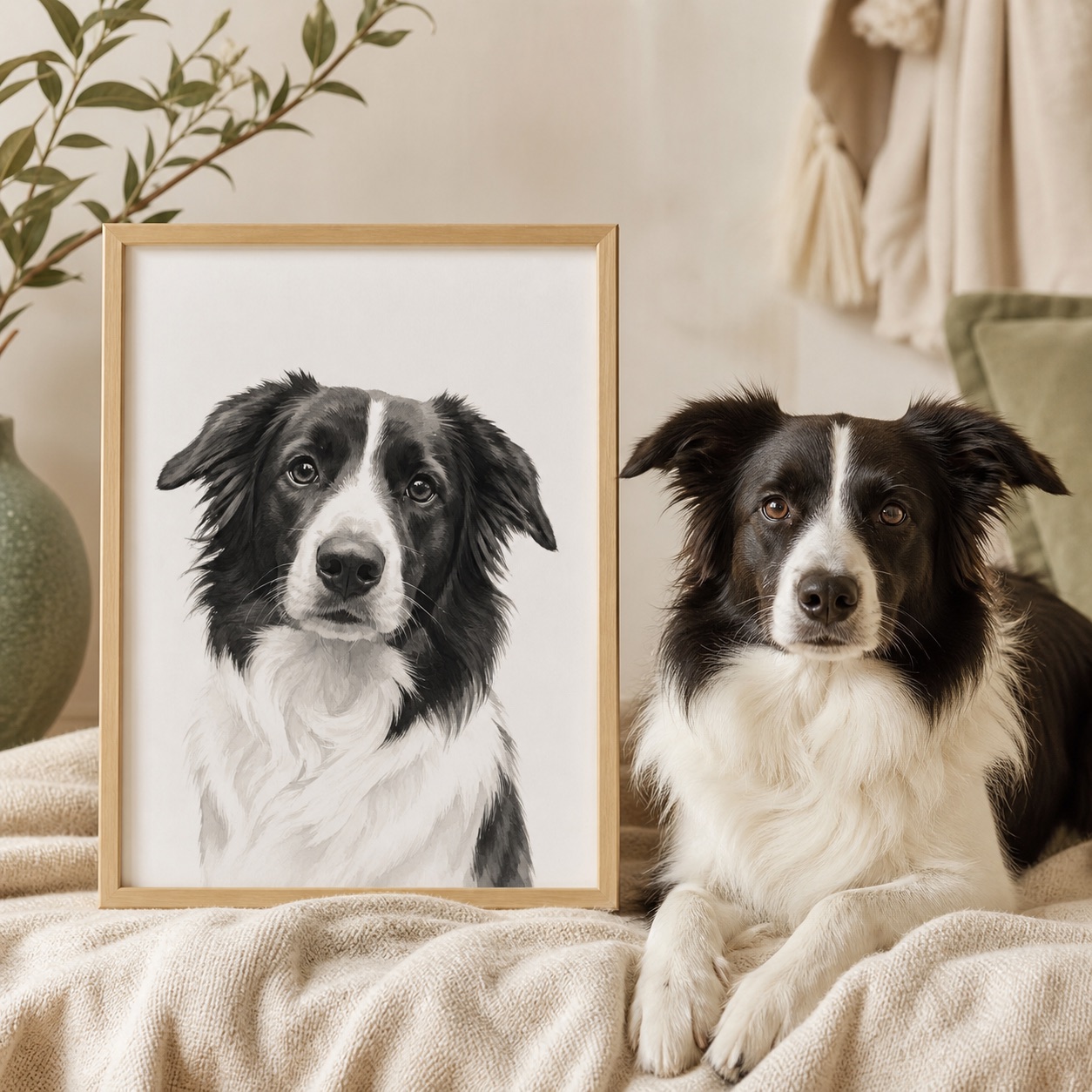 Modern framed custom dog portrait