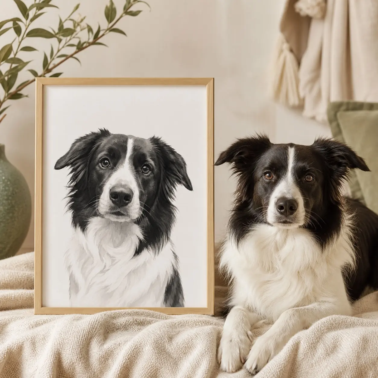 Modern framed custom dog portrait